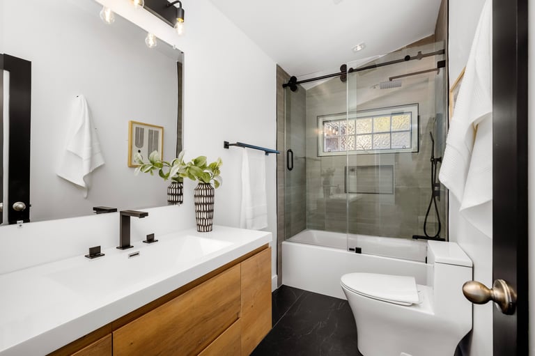 Modern bathroom remodel with walk-in shower